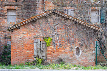 Old building covered with dried branches in Italy
