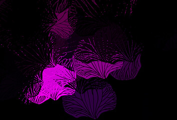 Dark Purple vector doodle texture with leaves.