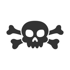 Cartoon skull ana crossbones silhouette. Pirate sign. Holly Roger icon. Death symbol