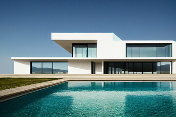 Fototapeta na wymiar Hillside Contemporary Villa with a Swimming Pool