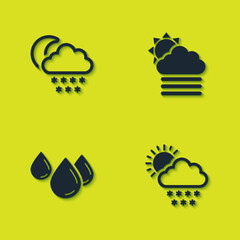 Obraz premium Set Cloud with snow and moon, sun, Water drop and Fog cloud icon. Vector