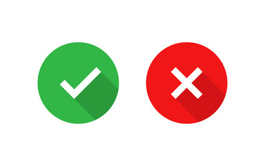 Check mark and cross icon. Positive and negative choice symbol. Sign app button vector flat.