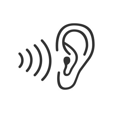 Ear icon. Sound audition symbol. Sign hear the sound vector flat.