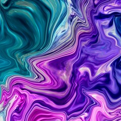 Abstract watercolor background in the shades of purple and green. Wavy liquid texture.