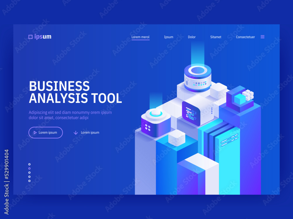 Poster business analysis tool landing page template. business strategy and planning. budget accounting or s