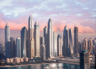 Fototapeta na wymiar Dubai Marina skyscrapers view at sunset. Dubai, UAE.