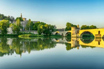Deurstickers Bridge Saint-Benezet on the Rhone and Popes Palace in Avignon, Provence, France © laraslk