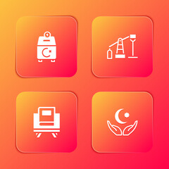 Set Donate or pay your zakat, Oil pump pump jack, Holy book of Koran and Star and crescent icon. Vector
