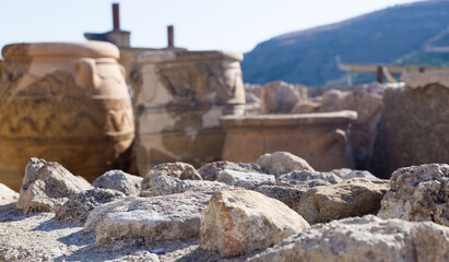 Old amphoras in Knossos palace in Crete, the largest island of Greece