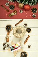 Festive Christmas background with copy space, red background