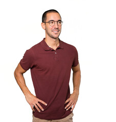 Happy young man posing against background