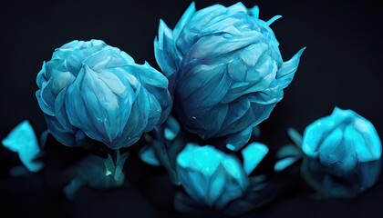 Beautiful neon peonies, spring flowers, art. Abstract floral neon background. Flowers close-up. 3D illustration