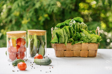green lettuce and vegetables on table outdoors