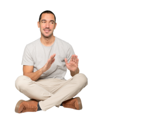 Friendly young man doing a gesture of keep calm