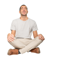 Tired young man posing against background