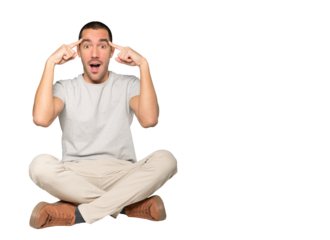 Surprised young man doing a gesture of concentration
