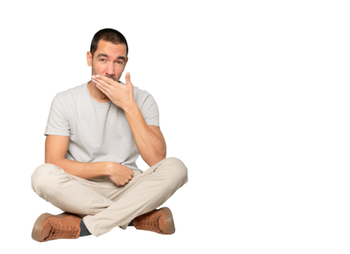 Bored young man yawning gesture