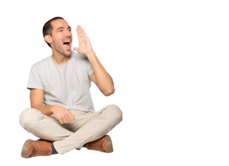 Angry young man trying to say something strongly