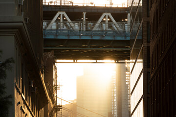 Manhattan Bridge sunset in Dumbo Brooklyn