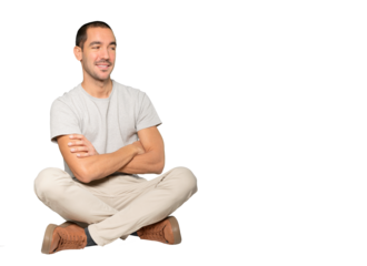 Serious young man looking up gesture