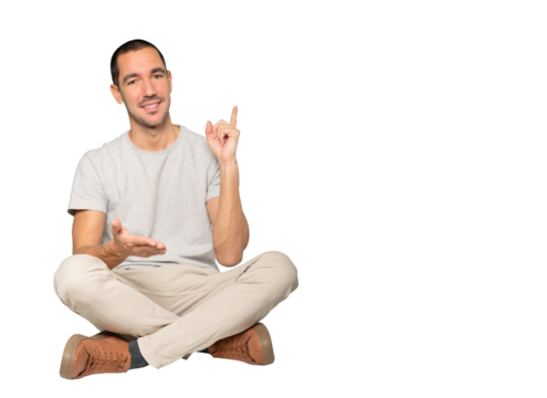 Young man waving with his hand