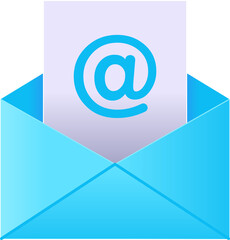 Digital 3d email blue envelope with attached file with at symbol vector illustration