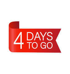 4 days to go red Label. Red web ribbon isolated on white background. Vector stock illustration.
