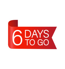 6 days to go red Label. Red web ribbon isolated on white background. Vector stock illustration.