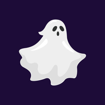 Cute halloween ghost isolated on dark background. Creepy funny cute character character. Vector Illustration.