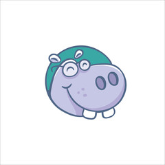 Cute, quirky and funny hippo character head logo design symbol. Vector illustration for kids related brands or products.