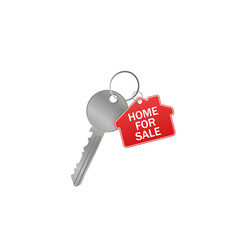Sketch icon with red home for sale key on white background for concept design. Home for sale key.