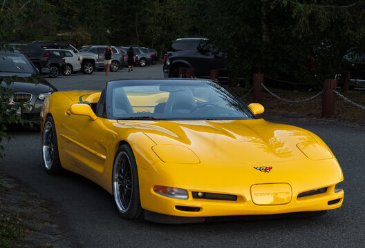 Yellow Chevrolet Corvette C5. The American muscle car Chevrolet C5 Corvette style includes 1997 through 2004.