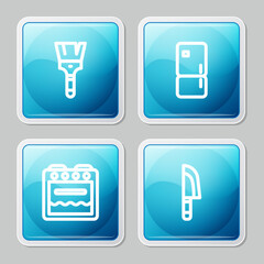 Set line Paint brush, Refrigerator, Oven and Knife icon. Vector