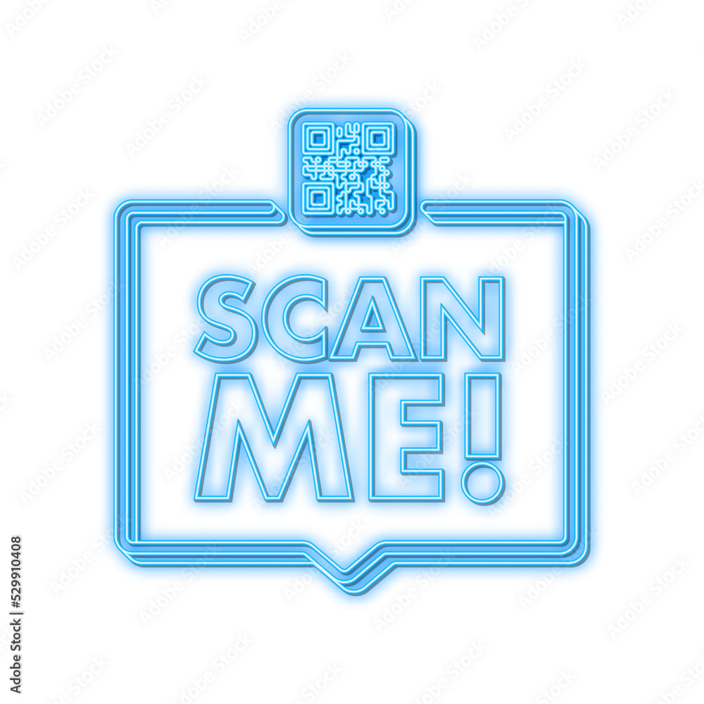 Poster qr code for smartphone. inscription scan me with smartphone icon. qr code for payment. neon icon. ve