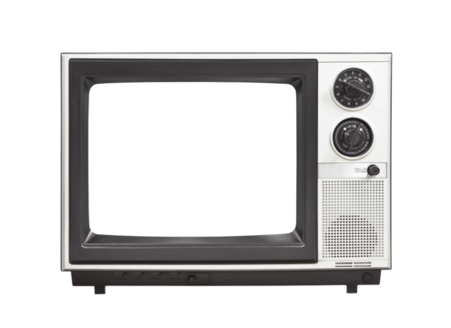 Vintage portable television set with empty screen isolated.