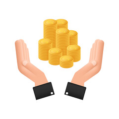 Flat illustration with hand coins. Website vector icon. Business concept.