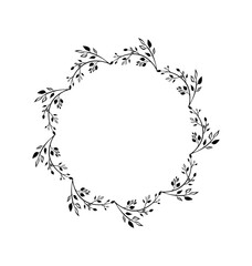 Floral frame in sketch style on white background. Floral sketch. Vintage frame logo. Hand drawn. Line icon. Line art. Vector design.