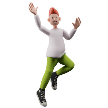 PNG 3d illustration of a boy jumping and waving