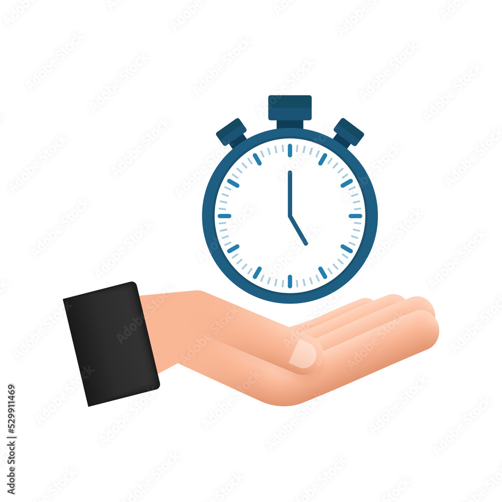 Poster timer in hands on white background. flat icon with timer. business concept. isolated vector sign sym