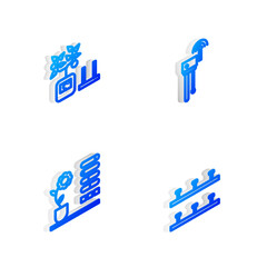 Set Isometric line Router and wi-fi signal, Smart farming technology, Flower status and Automatic irrigation sprinklers icon. Vector