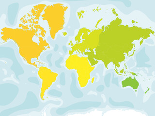 Colorful blank political map of World continents.