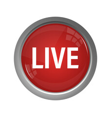 Red live button on white background. 3d illustration. Social media element. Vector illustration.