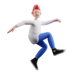 3D render of a boy looking like he is skating
