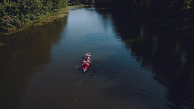 Aerial photography of kayaking on the river, kayaks on the Kerzhenets river
