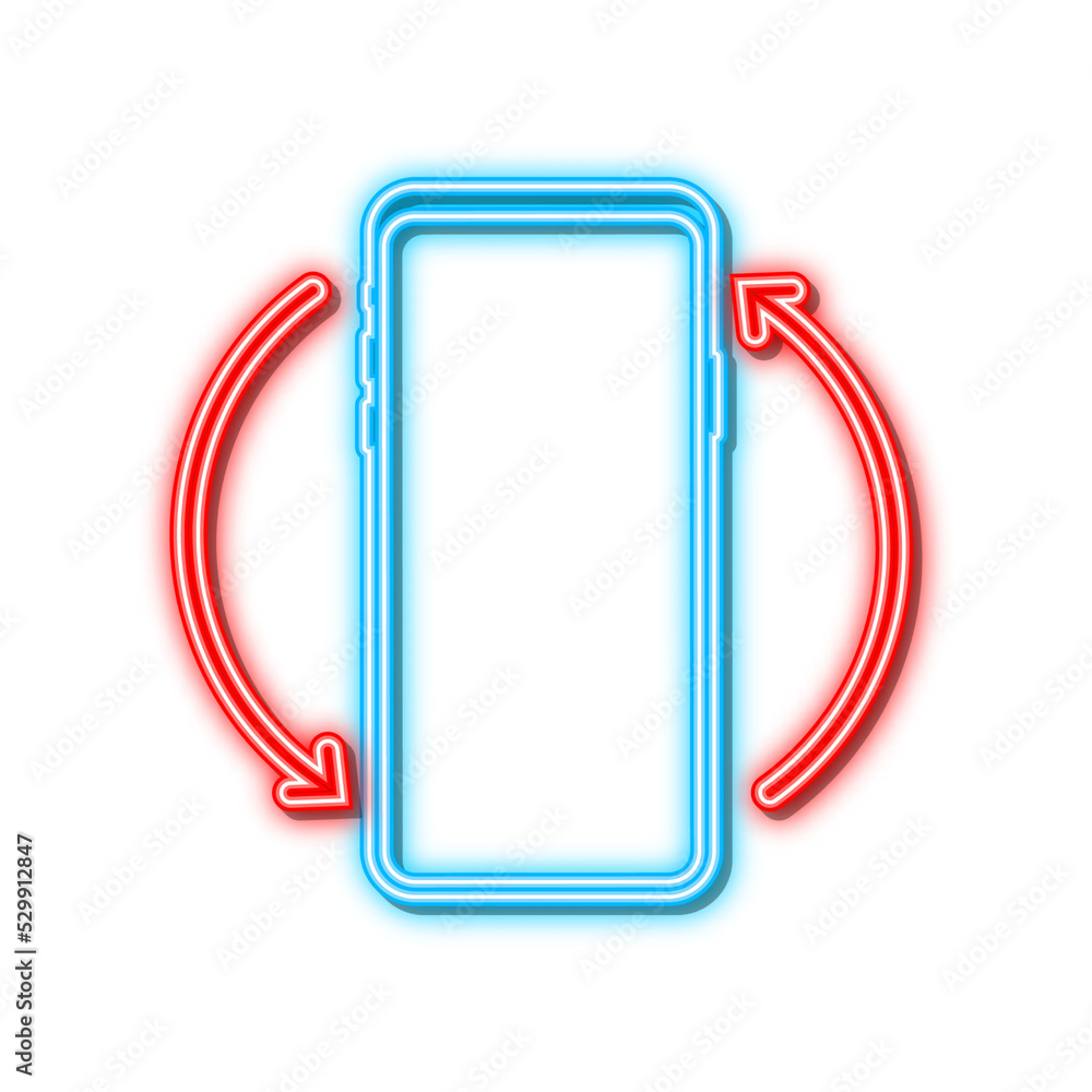Poster rotate smartphone isolated icon. neon icon. device rotation symbol. turn your device. vector illustr