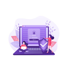 User login with character concept for any purpose. Vector line. Certificate icon design vector illustration. Computer screen. Mobile application design.
