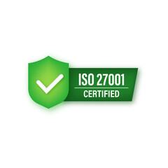 ISO 27001 Certified badge neon icon. Certification stamp. Vector stock illustration.