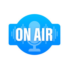 Podcast icon like on air live. Podcast. Badge, icon, stamp, logo. Radio broadcasting or streaming. Vector illustration