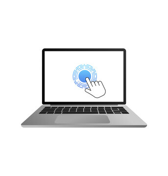 Laptop with cursor. Computer or search click arrow for website. Vector stock illustration.
