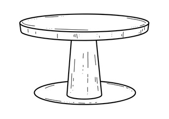 Hand-drawn , wooden table on four legs in doodle style, sketch in black and white.
